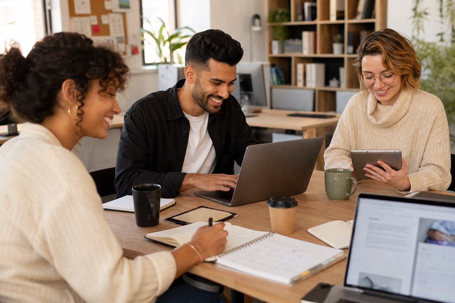 Marketing team planning and writing professional content
