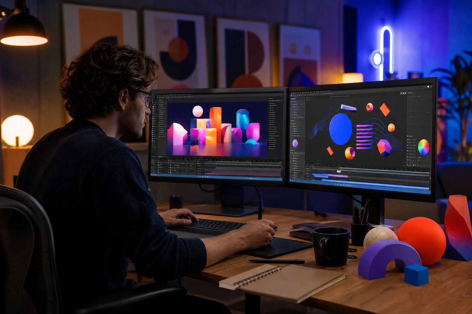 Motion graphics designer working on professional animation in a creative studio