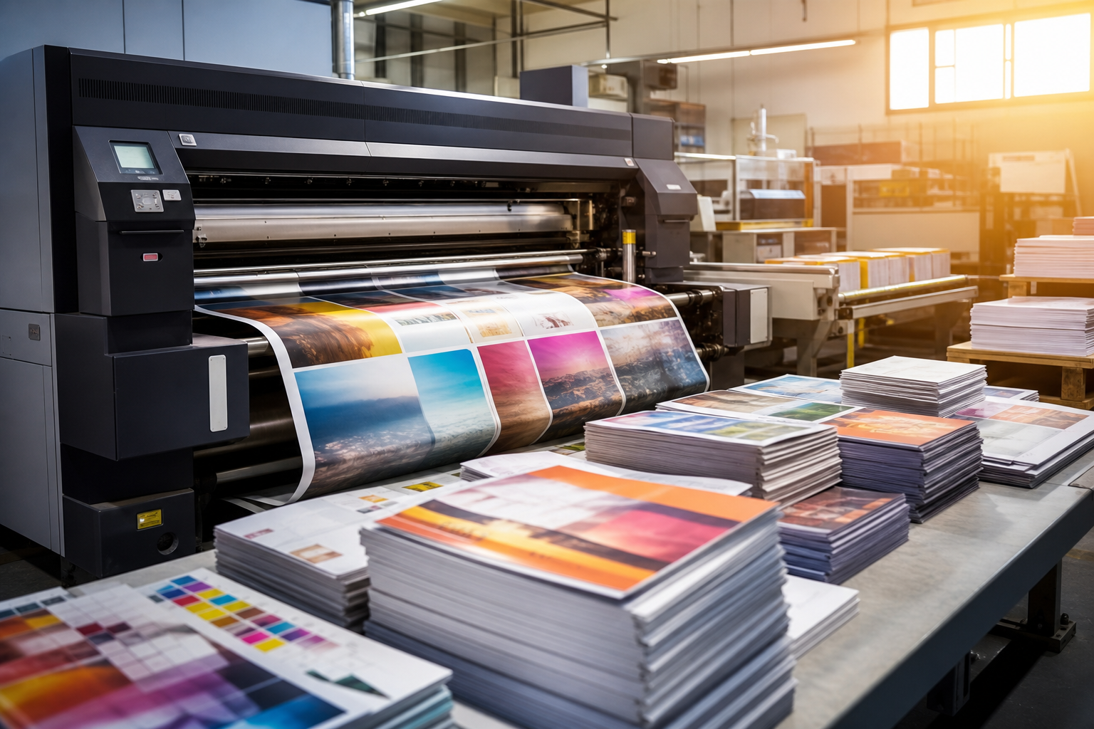 Professional print shop producing brochures and high-quality marketing materials