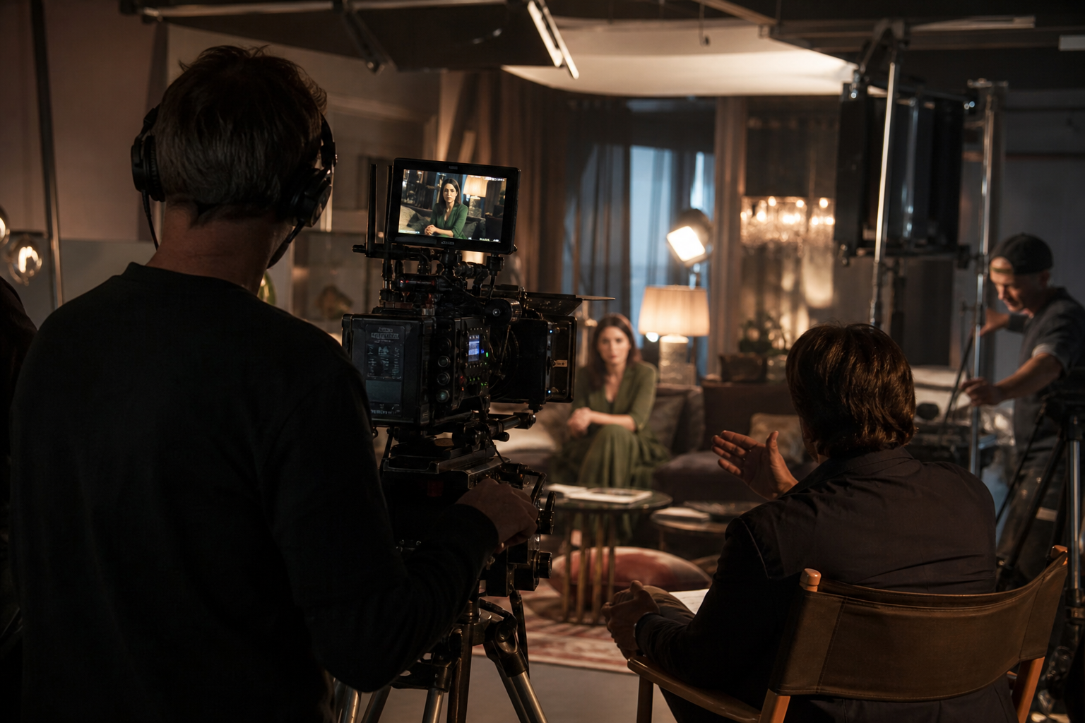 TV commercial production crew on a professional filming location