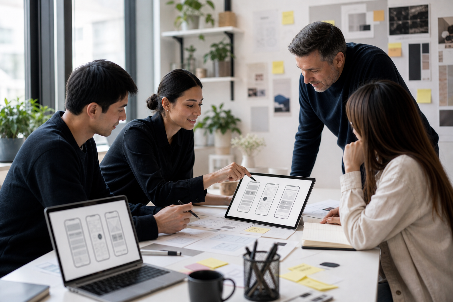 Design team working on UI and UX for a mobile application